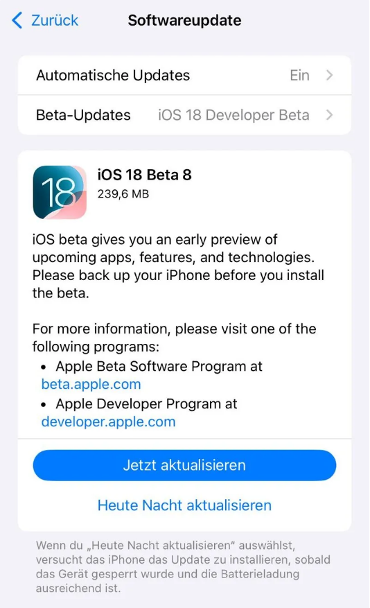 富平苹果手机维修分享苹果 iOS / iPadOS 18 开发者预览版 Beta 8 发布 